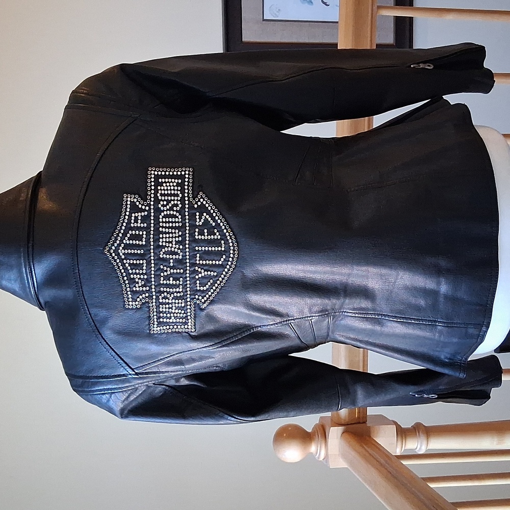 Harley-Davidson Women's Classic Black Leather Studded Bling Biker Jacket